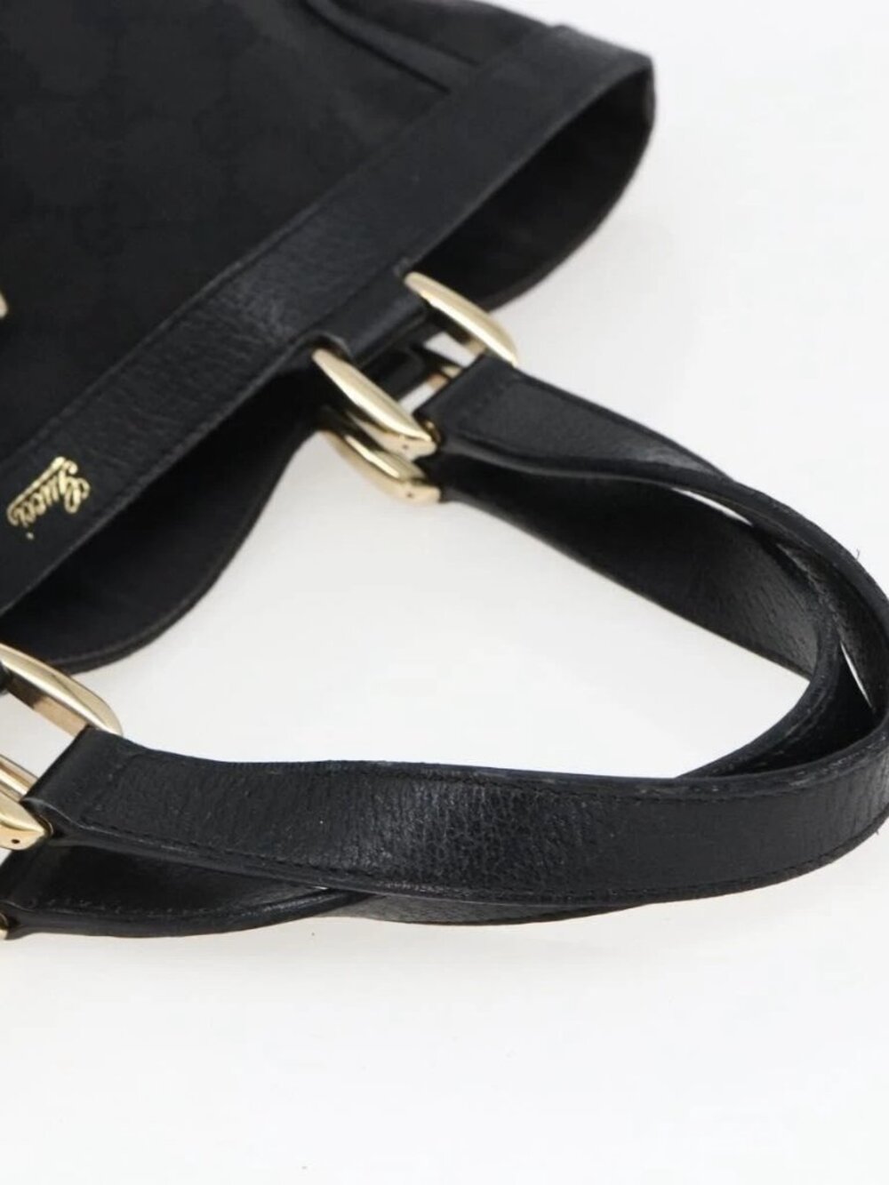 GUCCI GG Canvas Abbey Hand Bag Black Gold 130739 Auth gh1861 - Picture 7 of 16